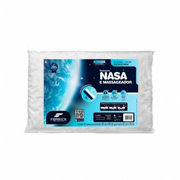 Travesseiro de Espuma e Viscoelástico NASA e Massageador Fibrasca